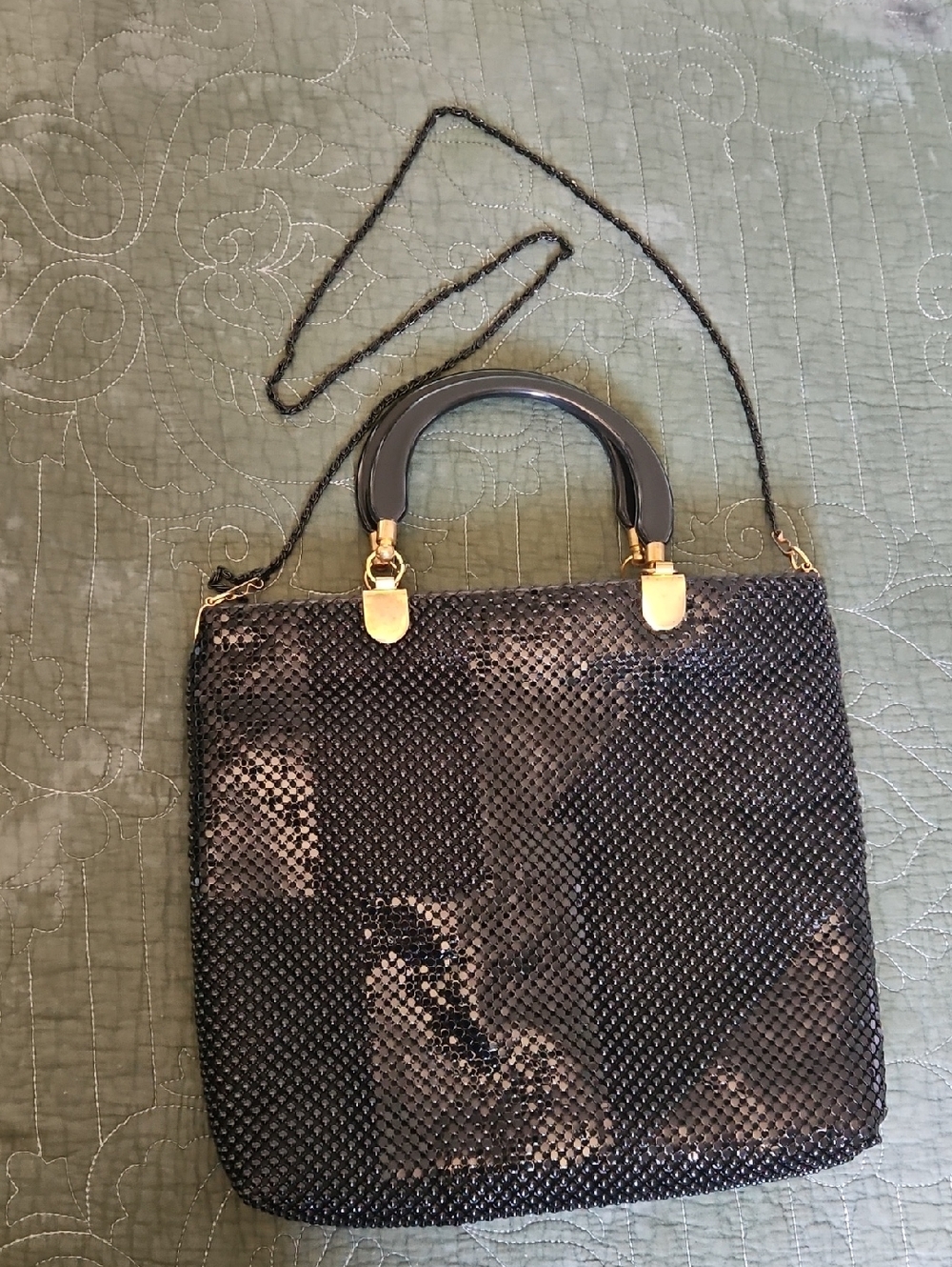Black Sequin Chain-Handle Women's Evening Bag